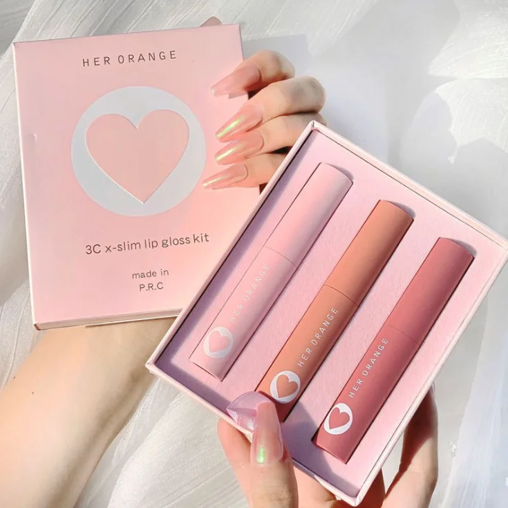 

HERORANGE Pink Packaging Ribbon Gifts Box Women Color Lipgloss Lip Tint Rebranding Vegan Matte Liquid Lipstick Set Private Label