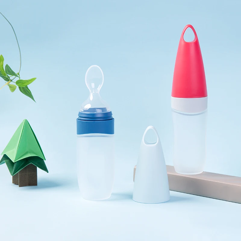 

Silicone baby feeder bottle with spoon for infant, Natural