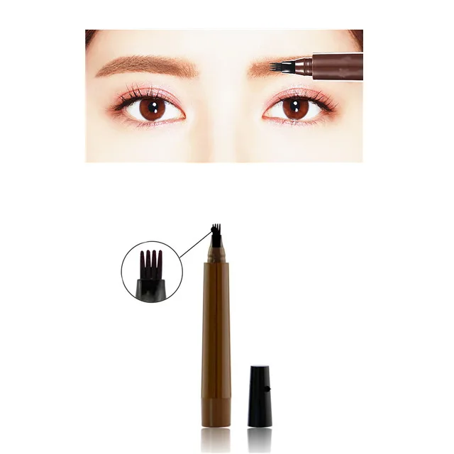 

private label microblading 4 fork tip make up eyebrow ink contouring stroke pen waterproof liquid eyebrow marker pen, Five colors