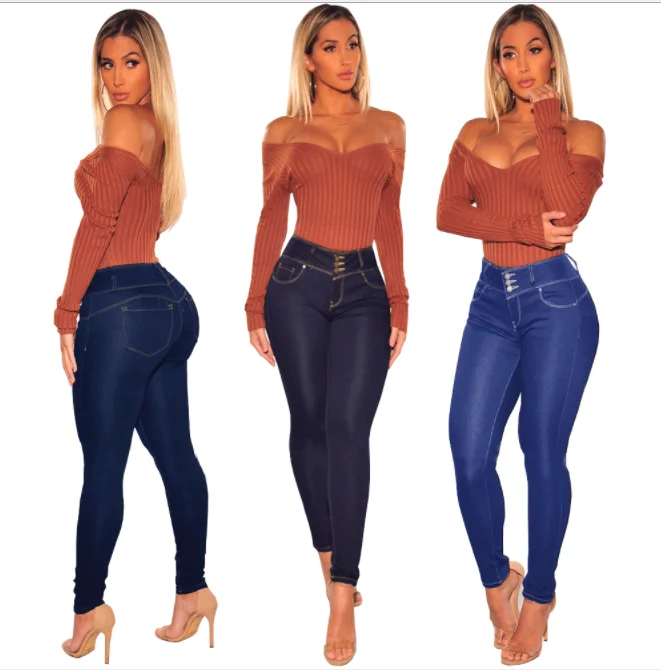 

J0085 Colombian style high waist button skinny denim jeans for womens Jeans Denim Pants