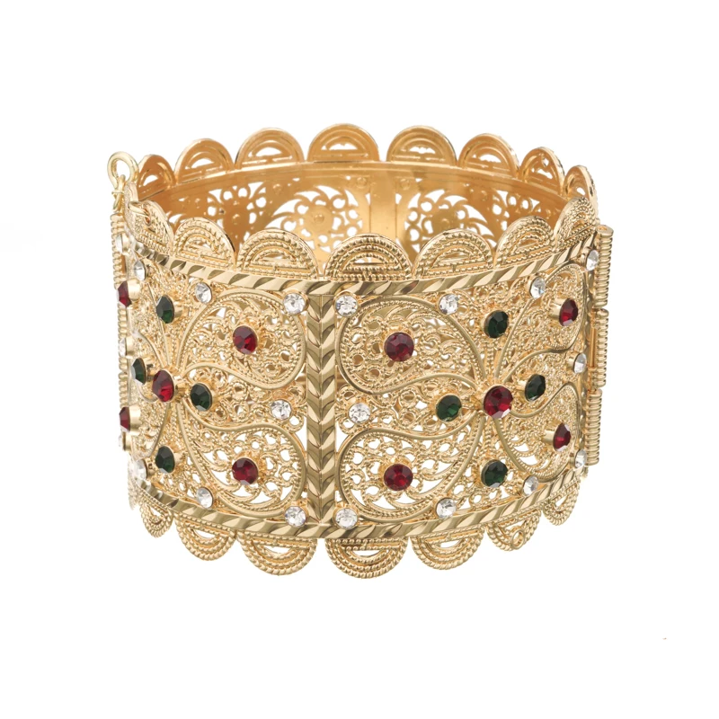 

Fashion Moroccan style Caften wedding rhinestone wide bracelet retro Arab women's bracelet jewelry, Gold and silver