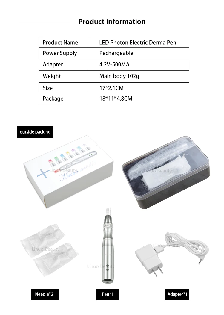 Linuo high quality korea ultima derma Pen 7 colors LED light therapy system photon electric wireless dermapen