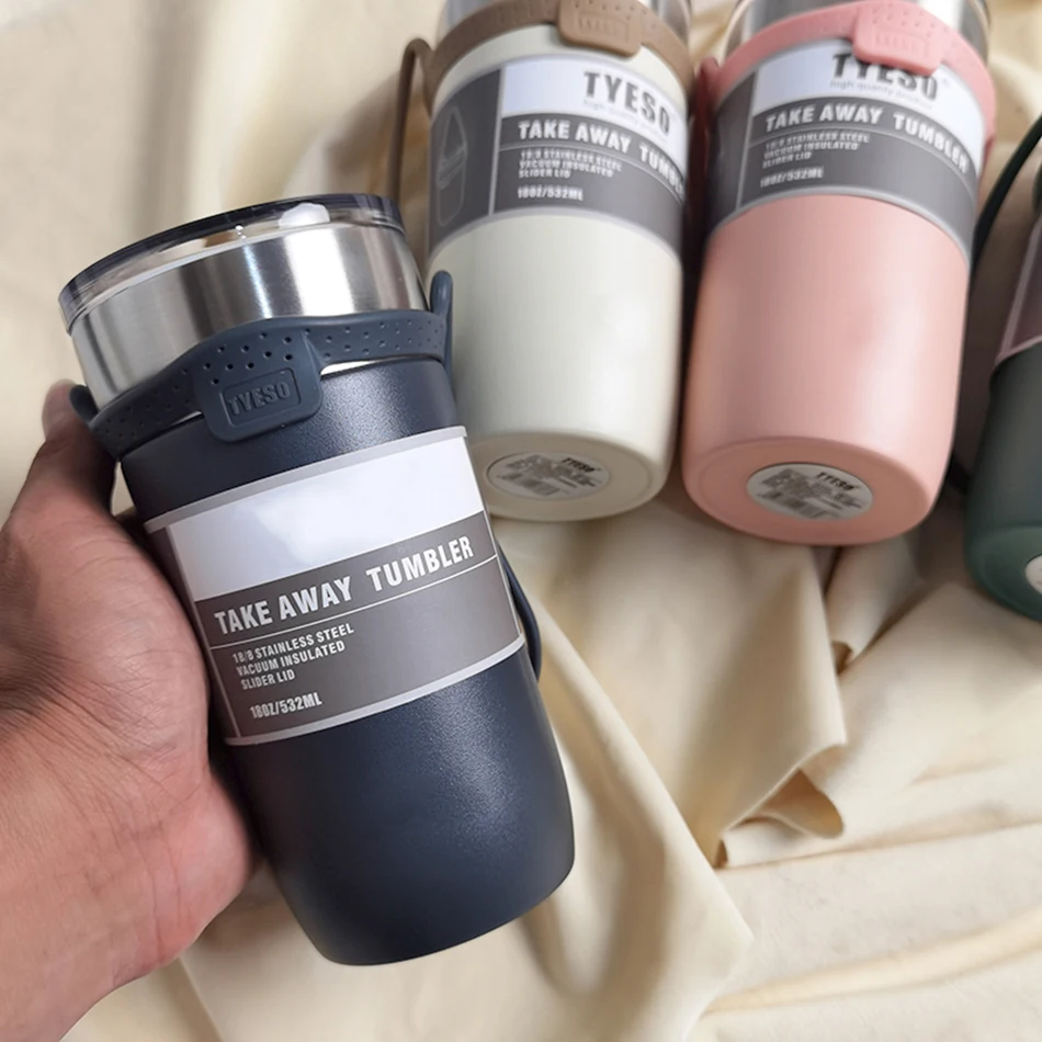 

Popular Mug 18 oz 25 oz Stainless Steel Vacuum Insulated Tumbler Travel Coffee Mugs with Strap, Navy pink beige green or custom