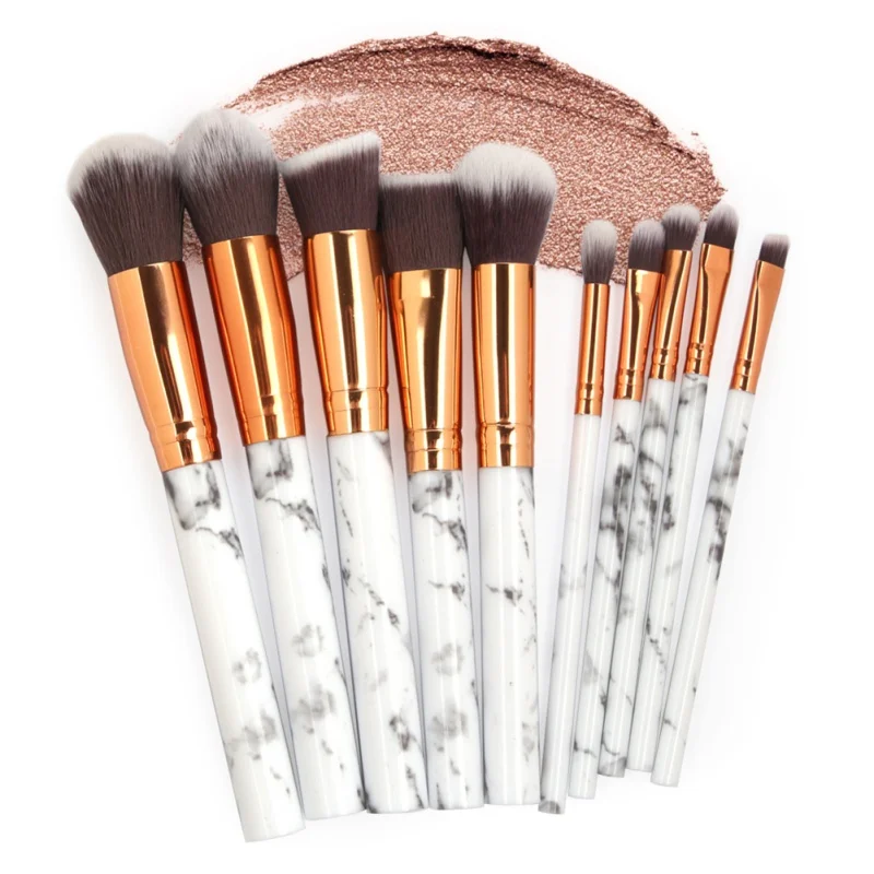 

10Pcs/Set Makeup Professional Marbling Handle Powder Foundation Eyeshadow Lip Make Up Brushes Set Beauty Tools