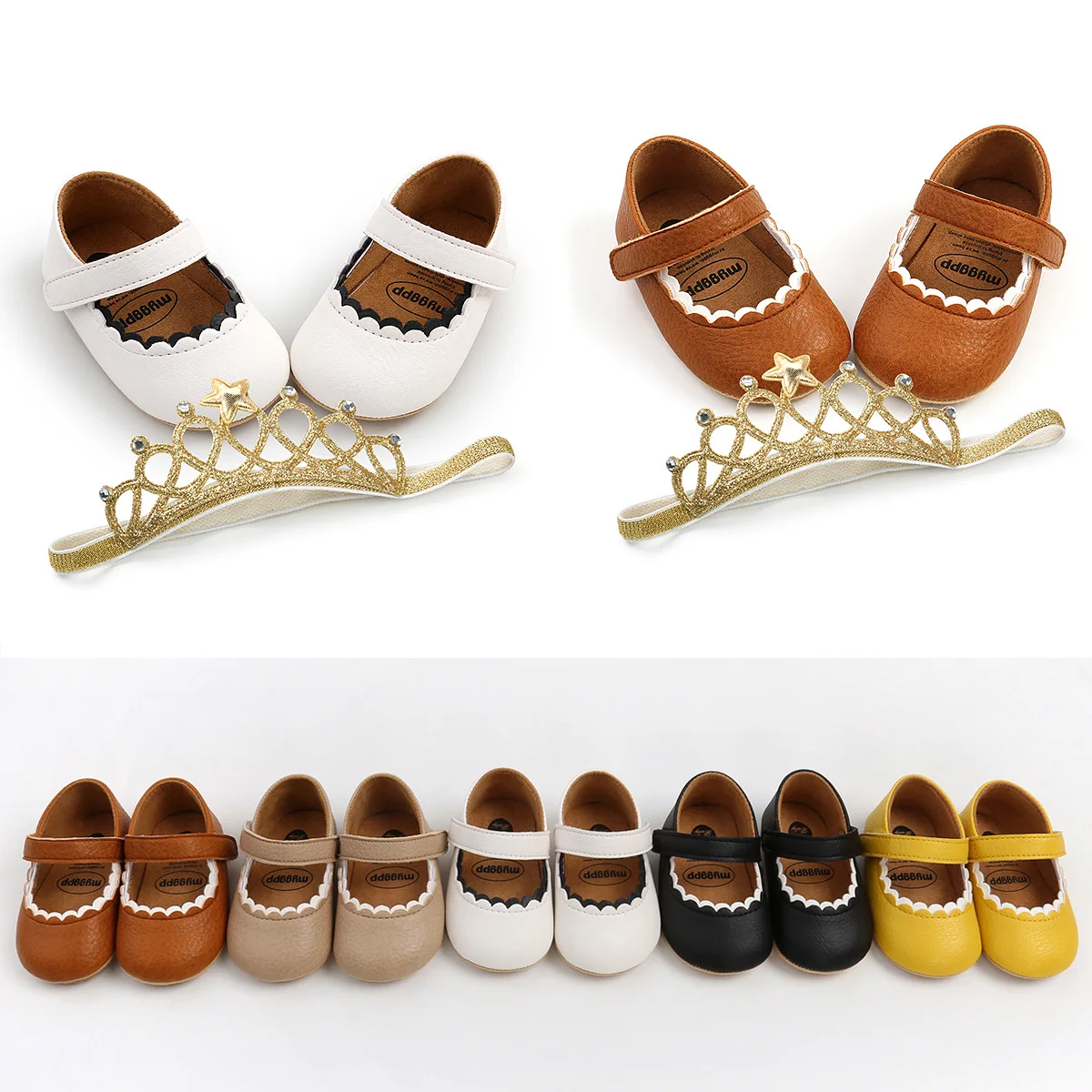 

Spring Baby Princess Shoes with Crown Hair Belt Baby Shoes Toddler Shoes Headdress 2 Sets of Socks