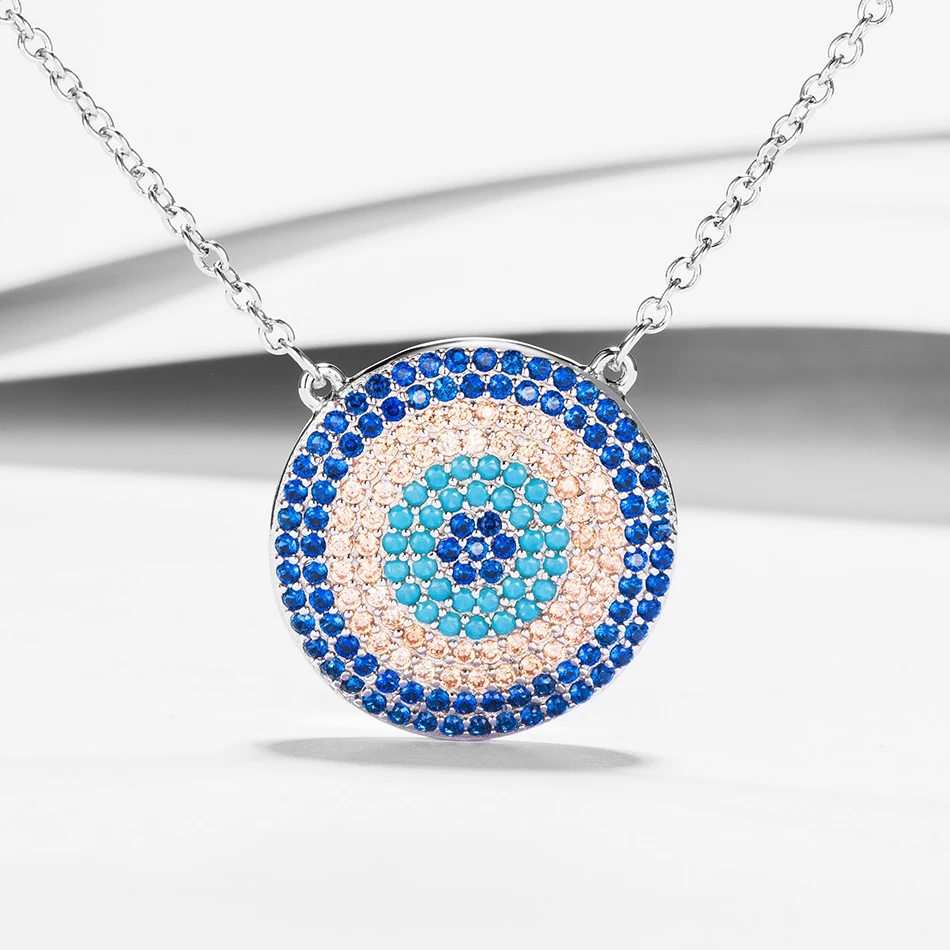 

Fashion 100% 925 Sterling Silver Necklace With Clear CZ Blue Eye Pendants Necklaces Fit Women Jewelry Gift