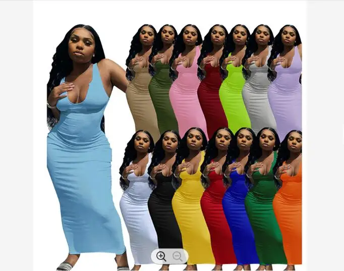 

Rib Knit Simple Round Neck Sleeveless Sexy Bodycon Maxi Elegant Women Solid Outfit 2021 Summer Casual Party Long Dress Party, Coffe green purple blue wine