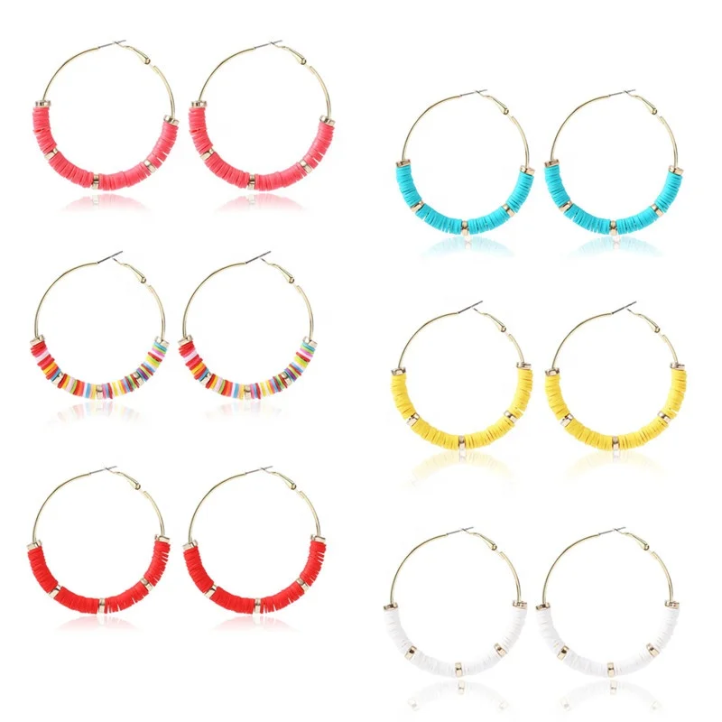 

New Exaggerated Large Candy Color Round Hoop Euramerican Boho Colourful Soft pottery earring is contracted and easy earring, Picture show