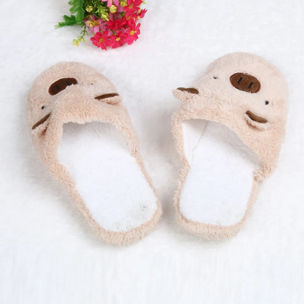 Women Flip Flop Cute Pig Shape Home Floor Soft Stripe Slippers Winter Spring Warm Shoes,Coffee,8.5,United States 