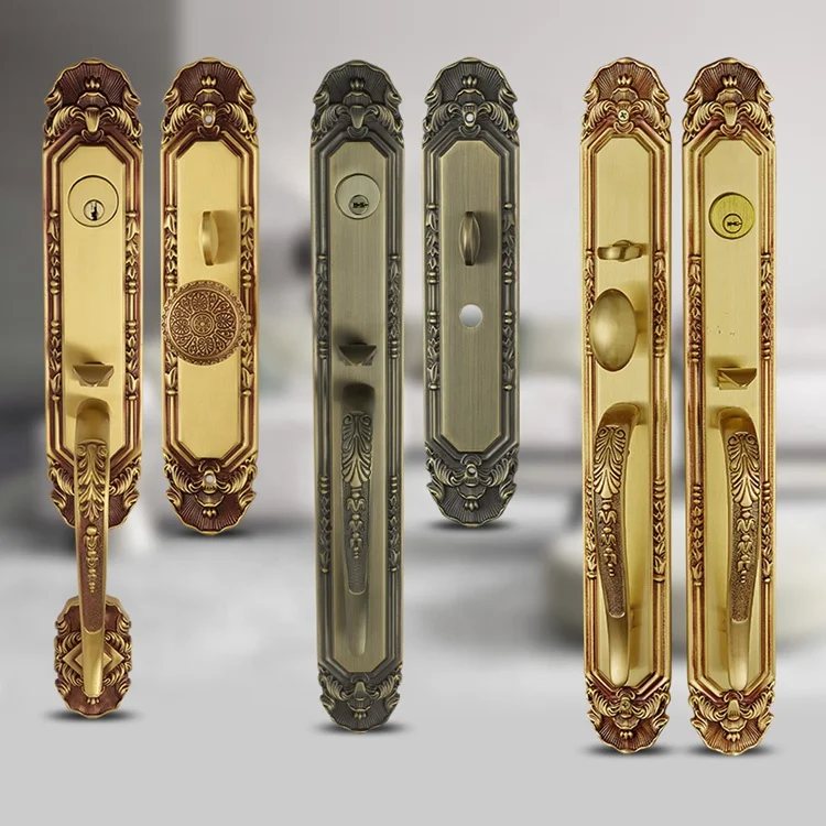 Mechanical Mortise Pure Copper Door Lock With Handle Lock Antique Brass