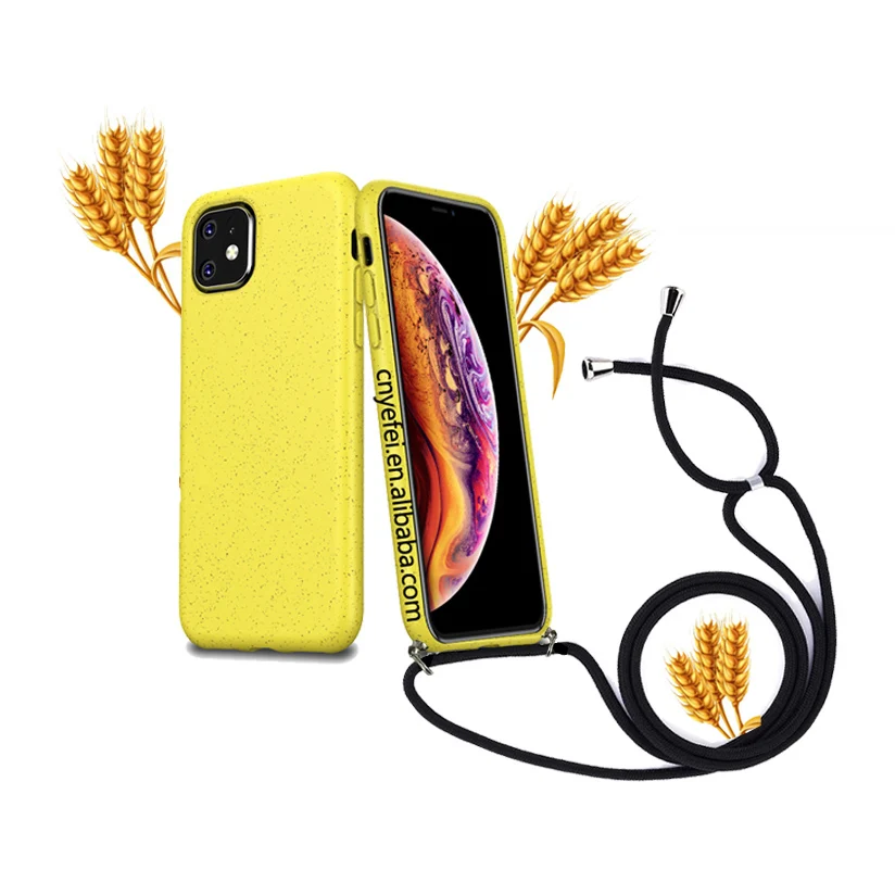 

PLA Wheat Straw Recyclable Biodegradable Lanyard Case for iphone 12 pro max lanyard Phone case For Samsung S20 Plus with strap