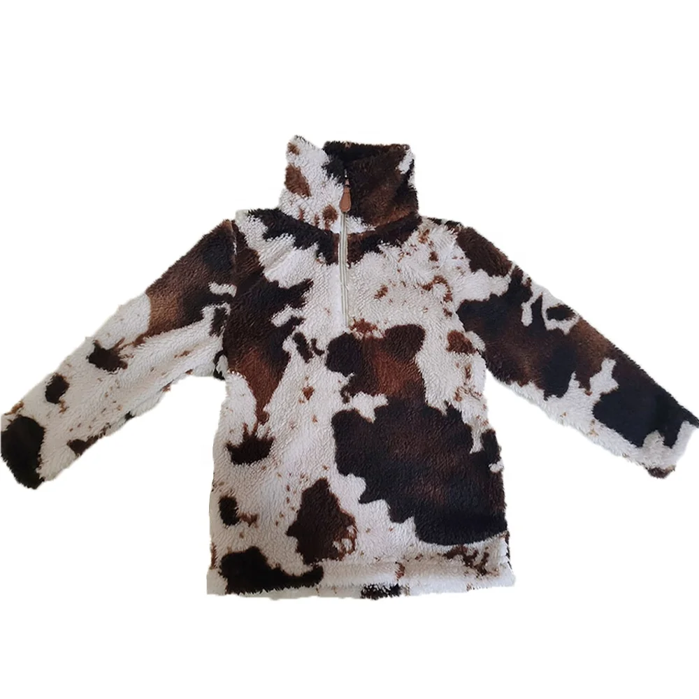 

Free shipping Winter fashion clothes Mommy and me coat Cow print sherpa