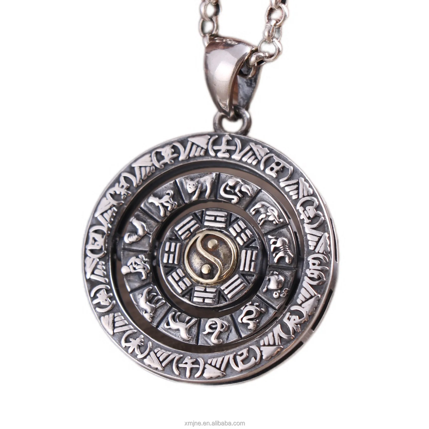 

Certified Zodiac Sign S925 Protective Talisman Charts Tibetan Culture Yin Yang Tai Chi Sterling Silver Pendant
