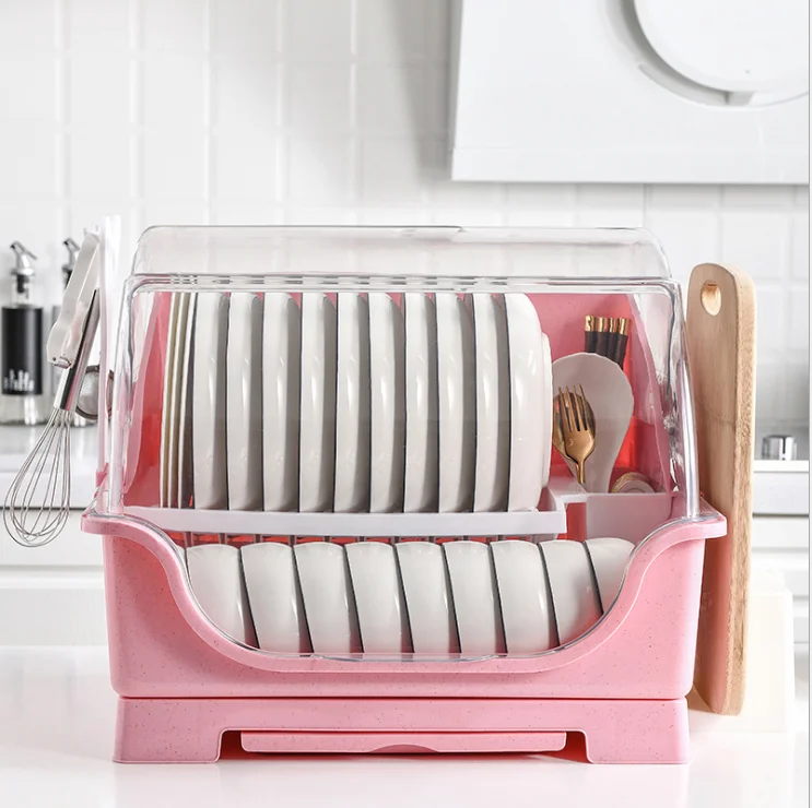 

Plastic kitchen storage holder dish rack with cover square plate dish rack kitchen accessories dish container, Customized color