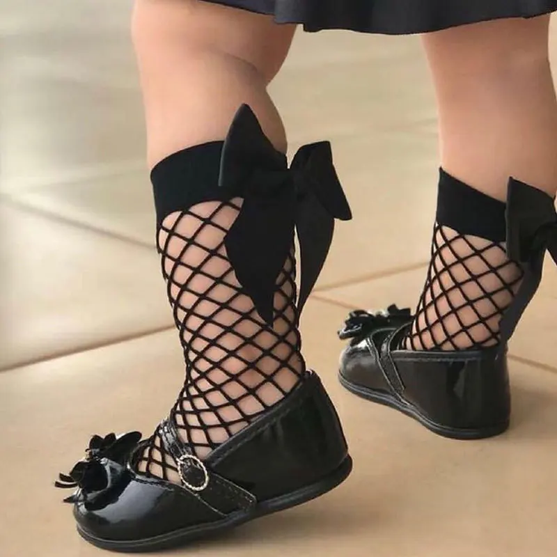 

Wholesale Black Baby Girl Net Socks With Bows Kids Fish Net Socks, 2 colors