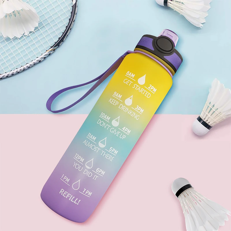 

32oz Motivational Water Bottle With Straw BPA Free & Leakproof Tritian Frosted Fitness Sport 1L Water Bottle Office Gym Workout, Sky bule/black/pink/green