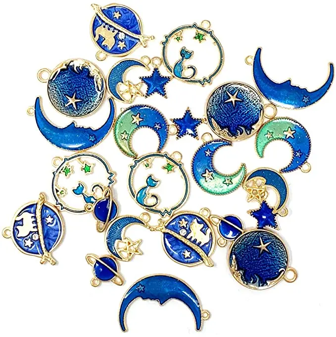 

Assorted Gold Plated Enamel Cat Moon Star Celestial Charm Pendant DIY for Earrings Necklace Bracelet Jewelry Making and Crafting