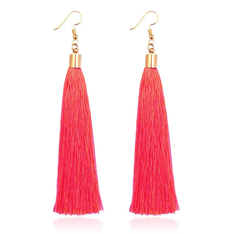 

2021 Oversized Korean Jewelry Girl Student Cotton And Hemp Long Fashion Lady Alloy Hook Tassel Earrings, Colorful