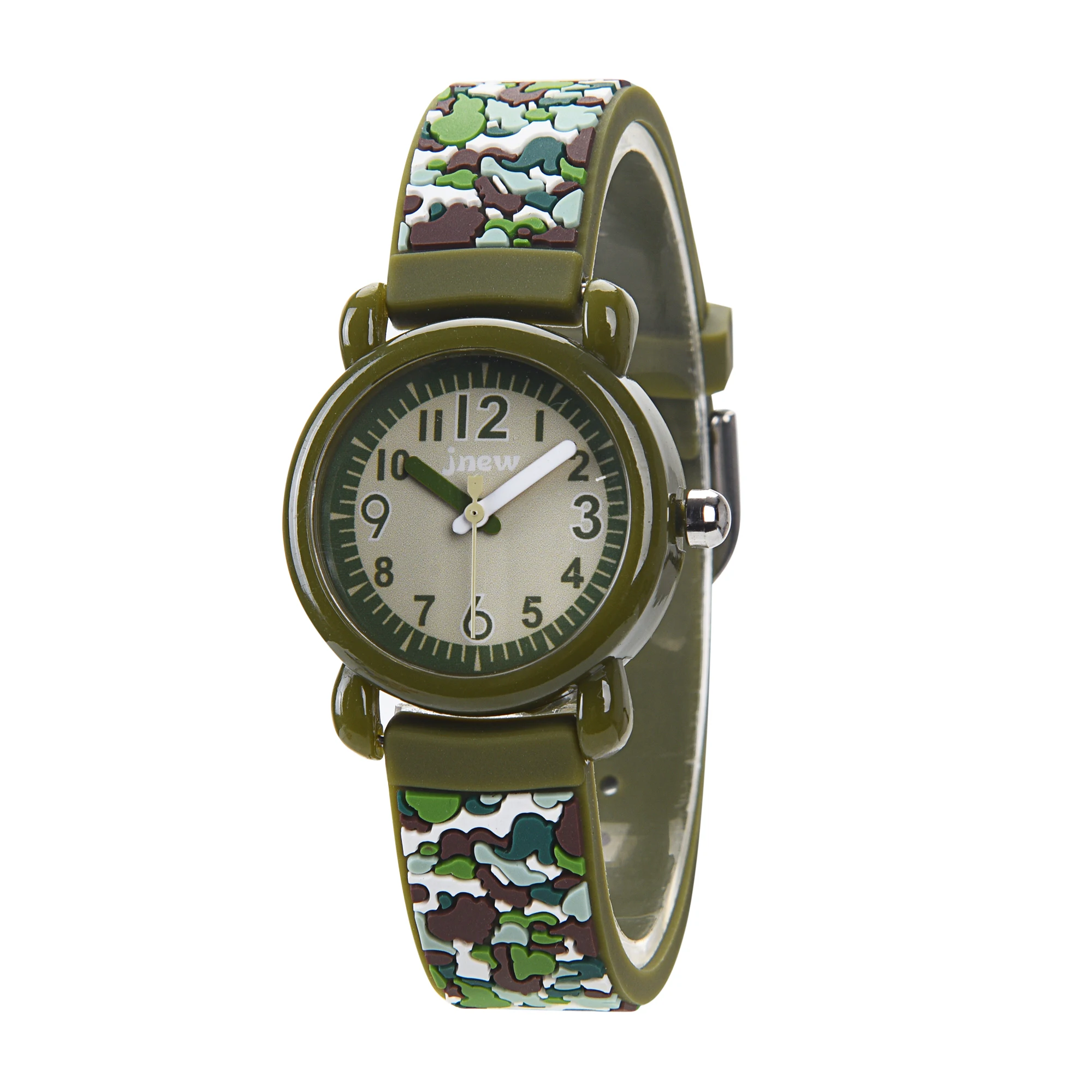 Custom Logo Camouflage Pink PVC Band Wrist Watch for Kids Waterproof Sport and Fashion with Pointer Dial Display Cartoon Design