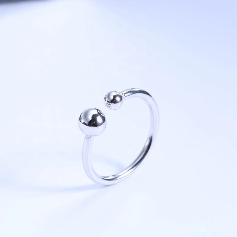 

Open Size Jewelry Women DIY 925 Sterling Silver Beads Ring, White