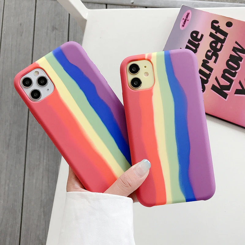 

Rainbow Silicone Cases for iPhone 11 pro max XS MAX XR 7 8 Plus Matte Liquid Silicone Colorful Soft Back Cover