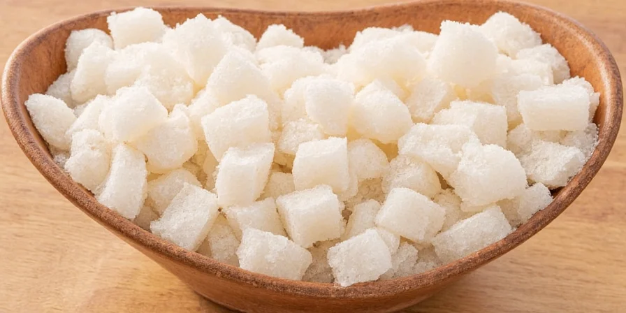 Turbinado sugar crystals on wooden spoon