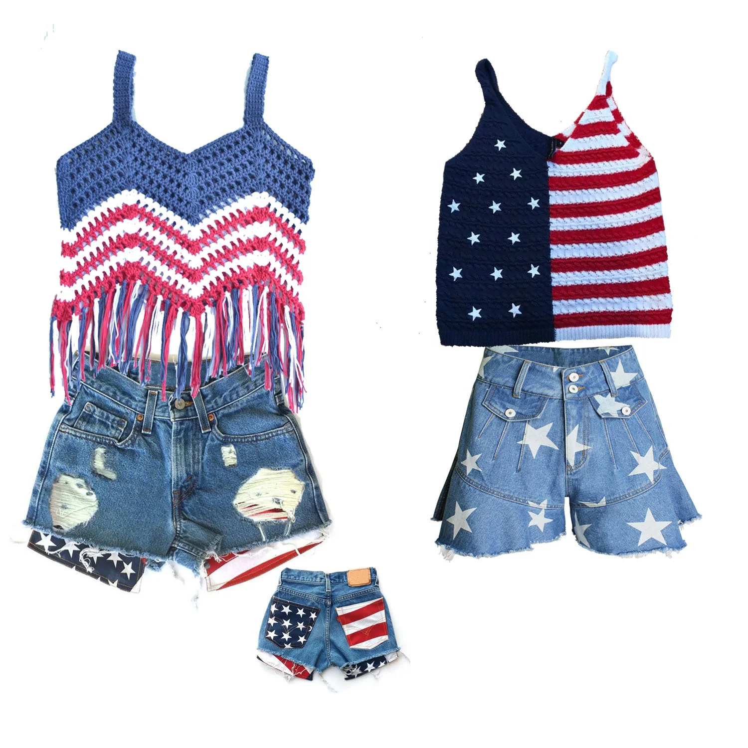 
Boutique Wholesale Kids American flag Denim Shorts Toddler Baby Girl Ripped shorts for 4th of July 