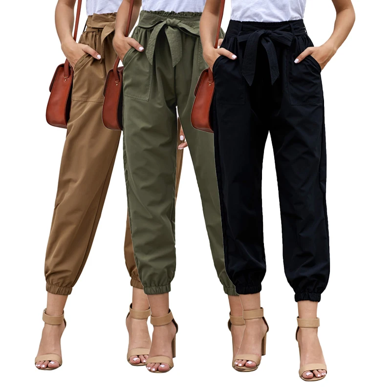 

Custom Logo Women Customized Unisex Solid Color Frock-style Causal Sweat Track Jogger Pant with Belt