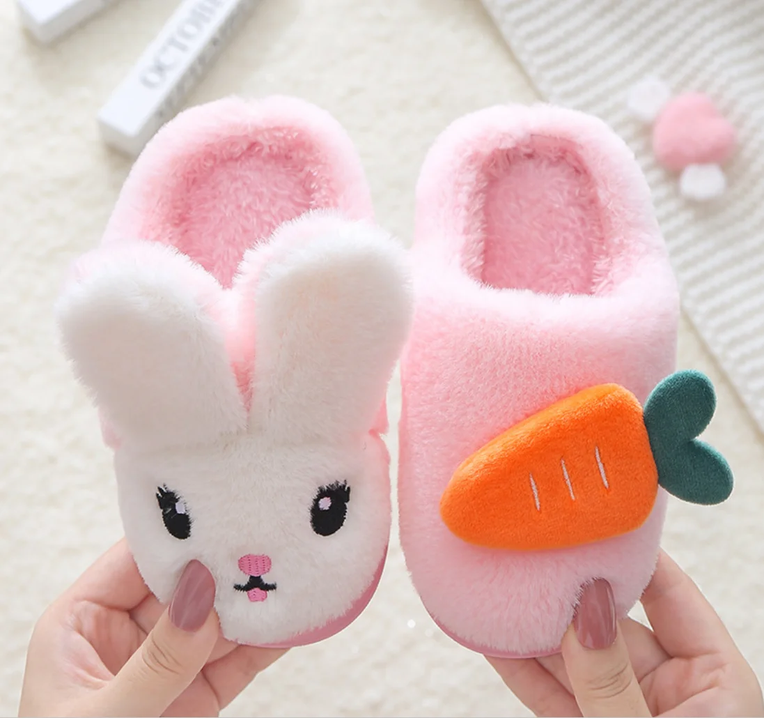

warm children pu winter slipper kids indoor shoes with 3D rabbit, Customized color