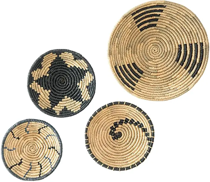 

Hand Woven Rattan Wicker Round Hanging Basket Colorful Seagrass Wall Decor Tray Wall set