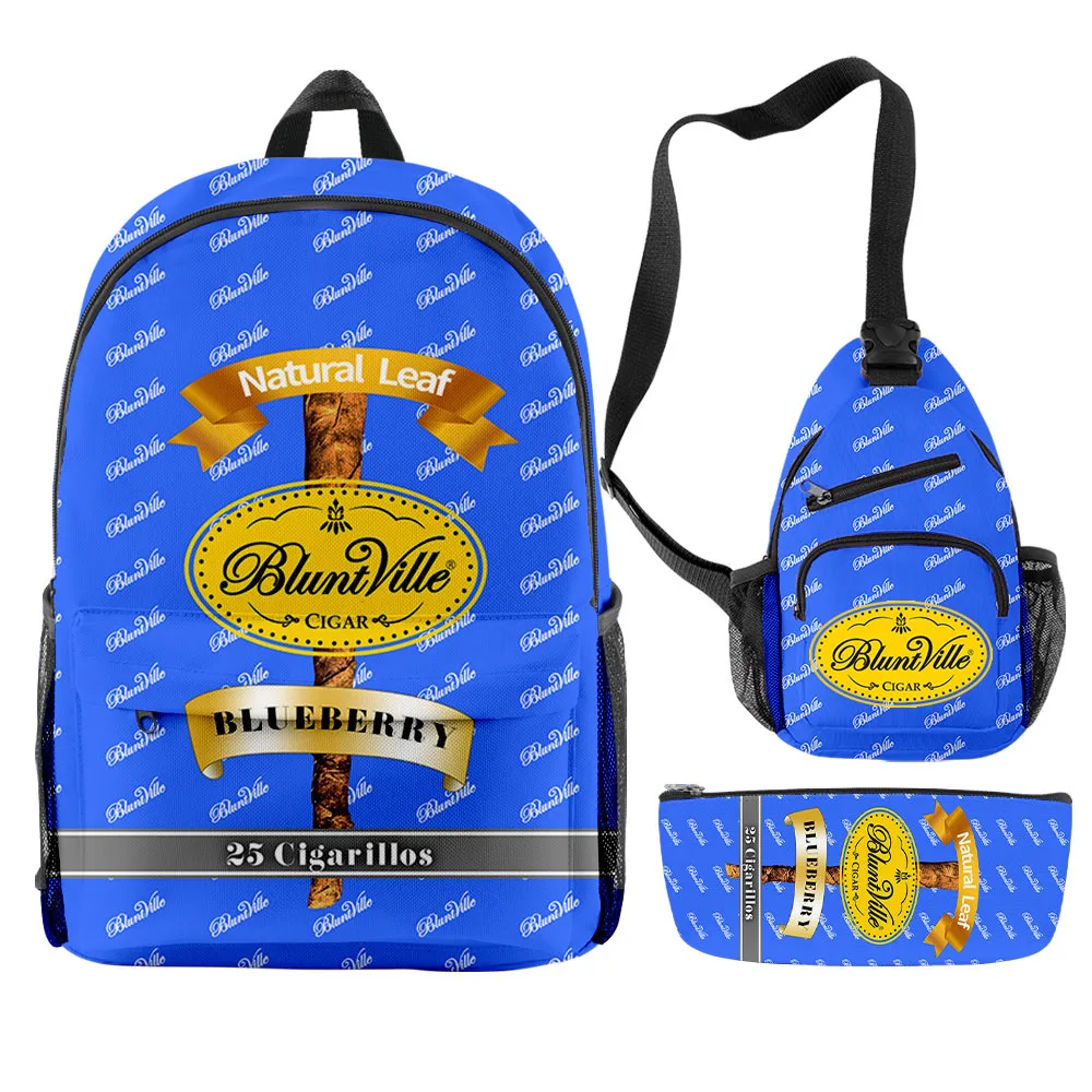 

2021 hot selling fashion stock 3 pieces set bluntville backpack wholesale bluntville cigar printed bags in 3d pieces set, Prink with print