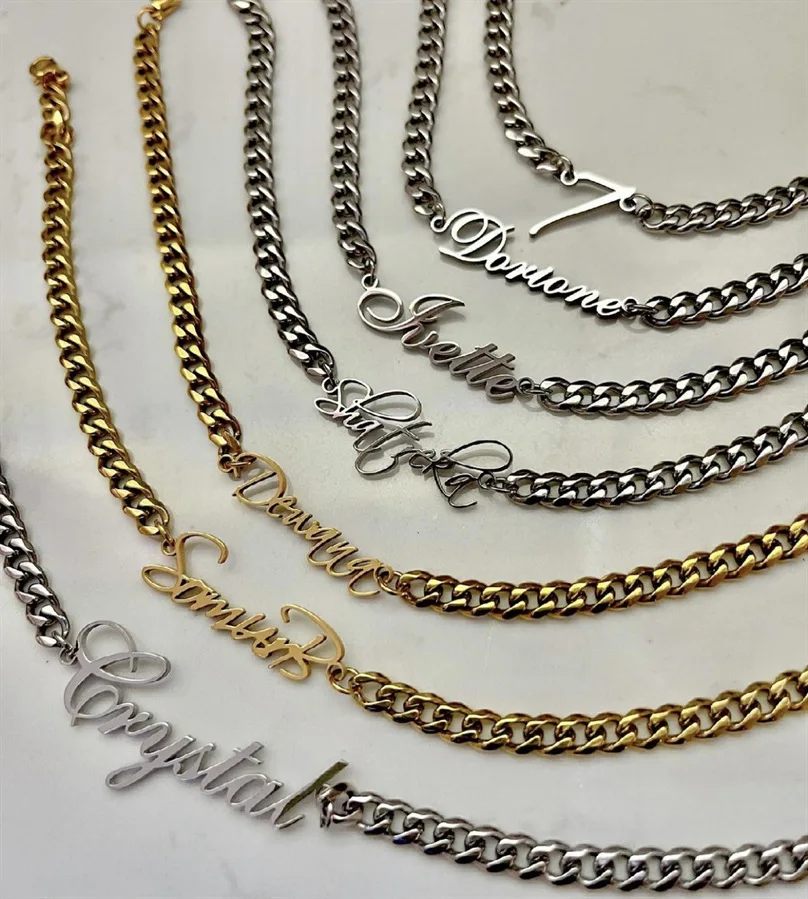 

Personalised custom jewelry name plate letter gold plated stainless steel necklace