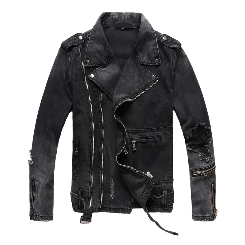 

Dropship New Style Casaco Homem Distressed Black Zip Off Sleeves Denim Men Jacket