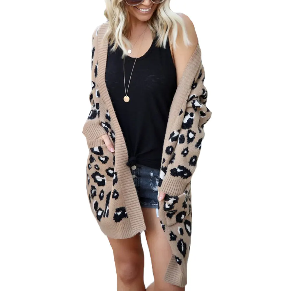 

10704-MX68 latest print long leopard cardigan sweater coat women sehe fashion