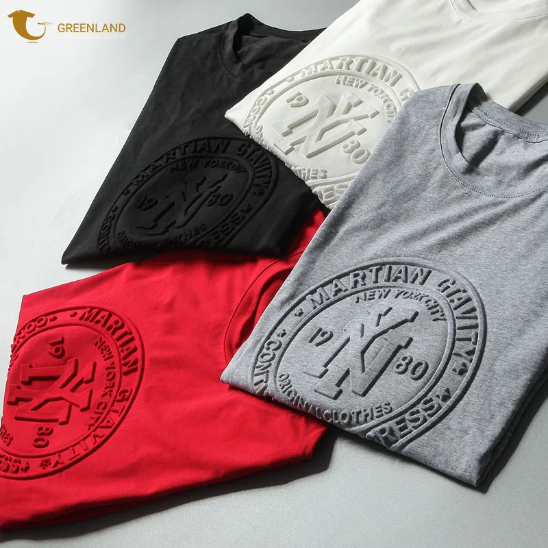 

Customized wholesale new design fashionable casual letter 3 D embossed technique popular T-shirt for men daily wear clothes