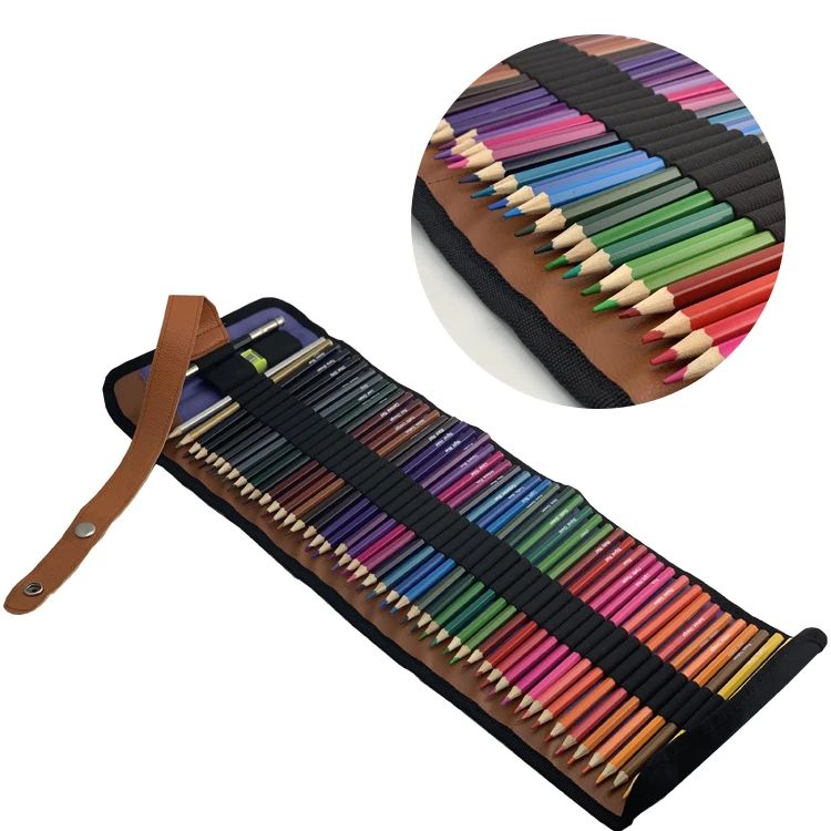 

Wholesale Factory price Colored Pencil Set 50 Colors pencil stationery set Oiled Art Coloring Pencil Kit with Canvas roller