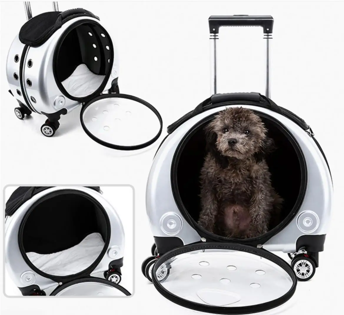 

2020 new luxury pet carrier on wheels transparent pet trolley backpack airline approved pet travel bag, 3 colors