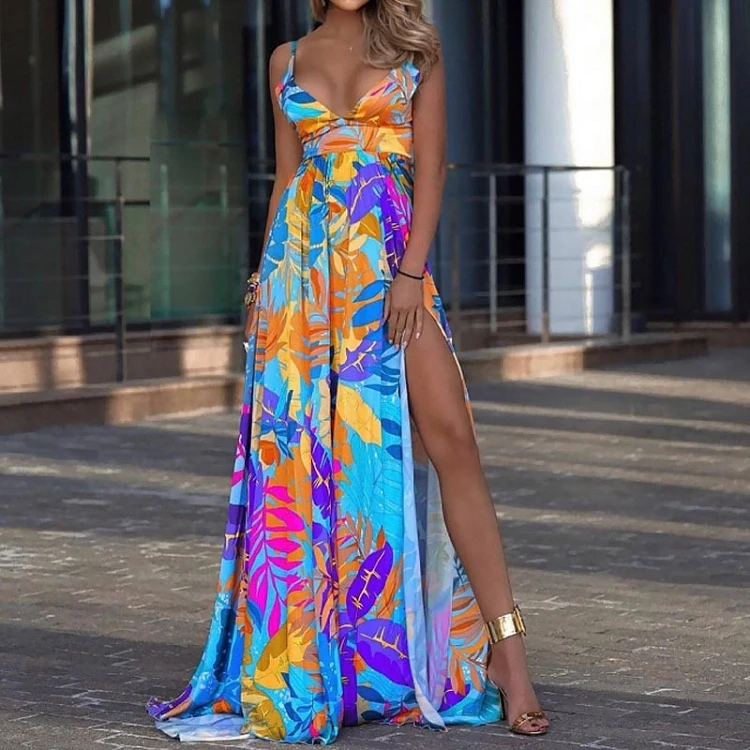 

S-3XL trendy floral print spandex plus size women clothing halter boho long dresses summer casual maxi bohemian dress