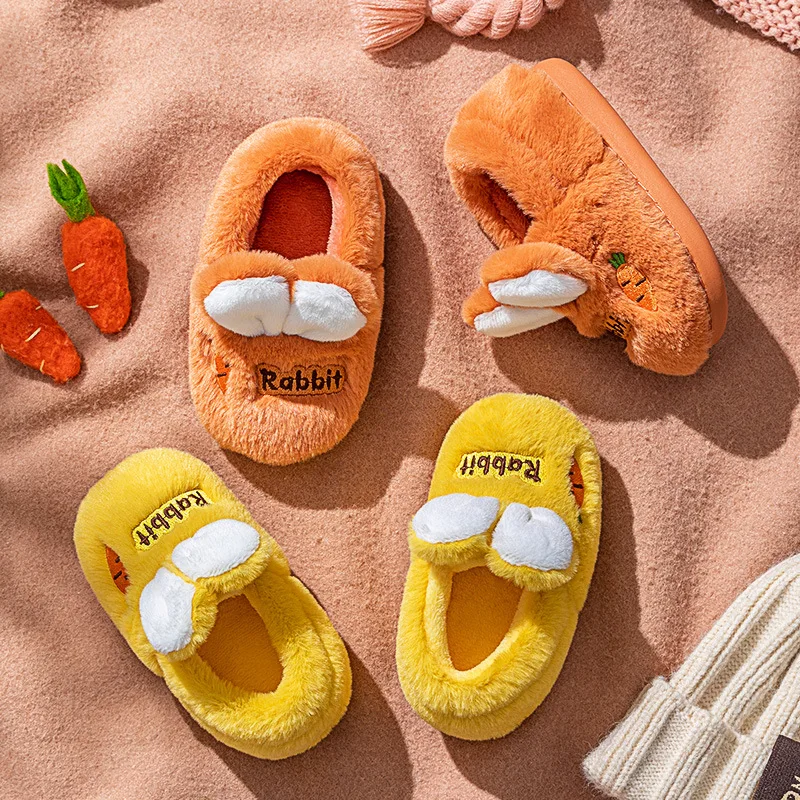 

Kids Girls Winter Slippers Boys Cartoon Rabbit Cotton Home Slippers Children's Plush Indoor Warm Shoes Cute Comfortable Slipper