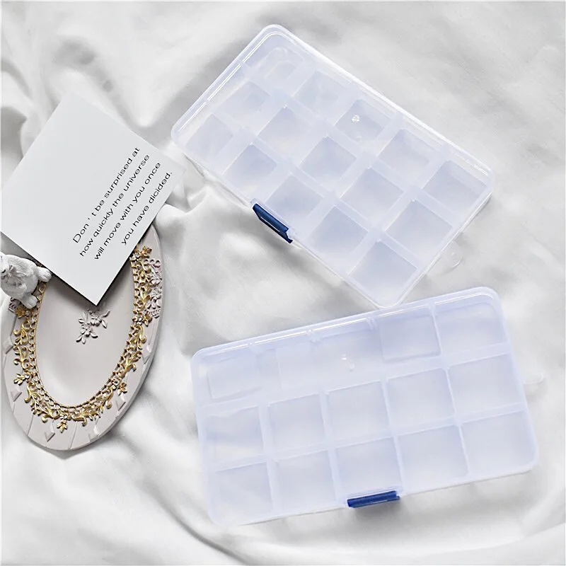 

XuQian 15 Grids Transparent Plastic Organizers with Movable Dividers Earring Storage Containers Small Bead Holders for Jewelry