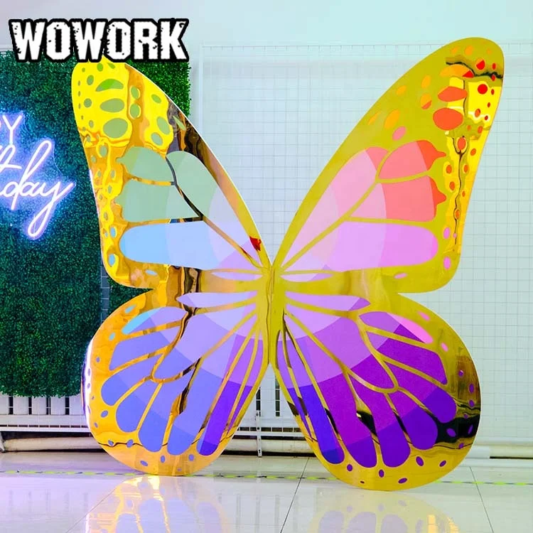 2026 WOWORK Big Giant Gold Silver Acrylic Butterfly Shape Backdrop Display Backdrop Stand for Wedding Party Event Decorations