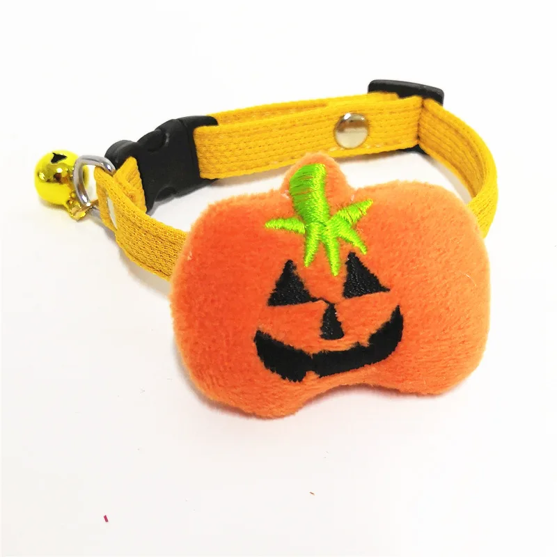 

Halloween Yellow Pumpkin Small and Medium Sized Pet Dog Cat Collar with Bell, As pictures