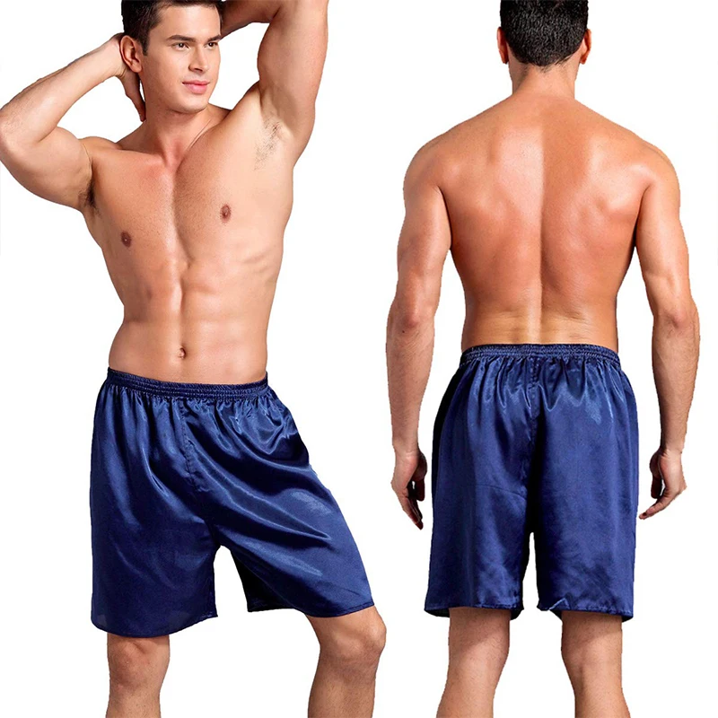 

Casual Men's Satin pajamas Shorts Summer Sleep Boxer Underwear Pajama Sexy Nightwear Underpants box short, Customized color