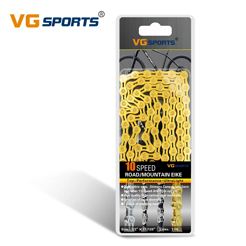 

VG Sports Ultralight 10 Speed Bicycle Chain Bike Chain Half Hollow 116L Gold Mountain MTB Road Bike Chains, Silver