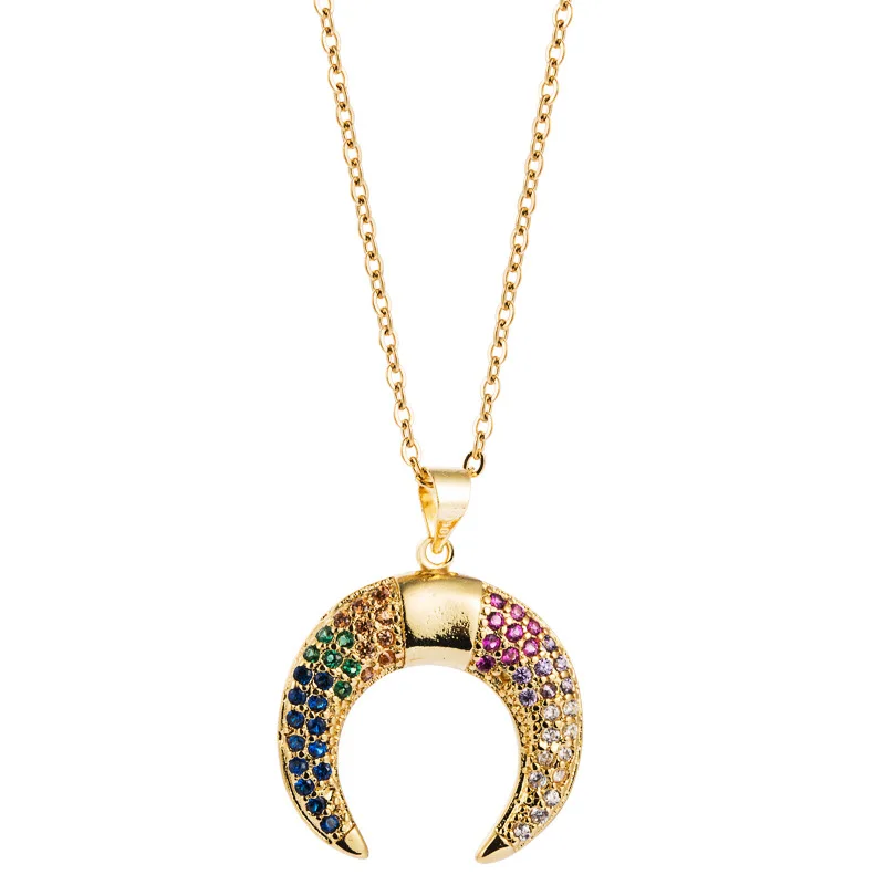 

Popular Micro Pave Zircon Moon Shape Gold Plating Ladies Pendant Necklace