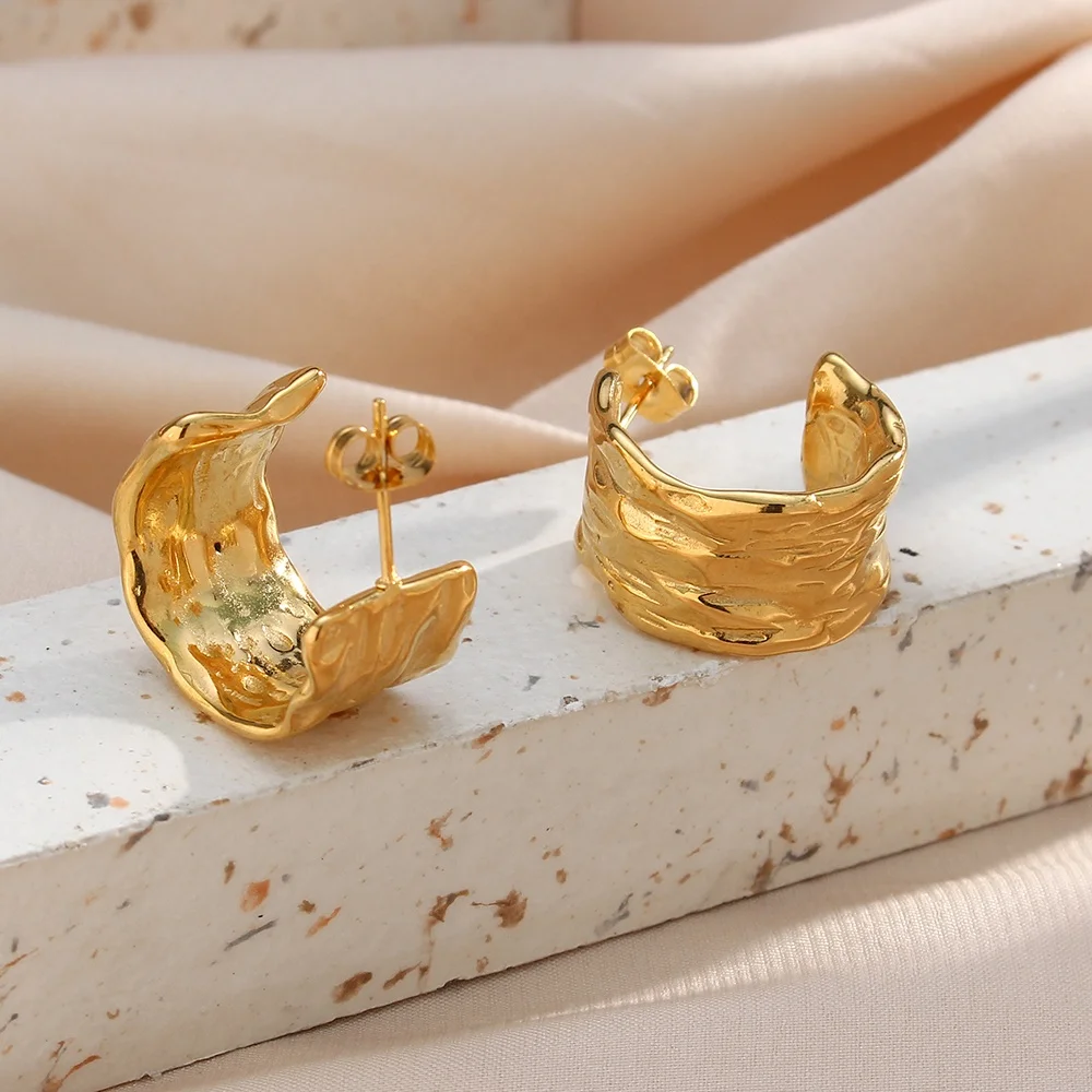 

Wide Hoop 18k Gold Plated Stainless Steel Stud Earring For Women Cc Earrings Womens Earrings Trendy Jewelry