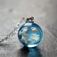 

2019 New Arrival Fashion Blue Transparent Resin Ball Pendant Necklace For Women Creative Sky White Cloud Jewelry