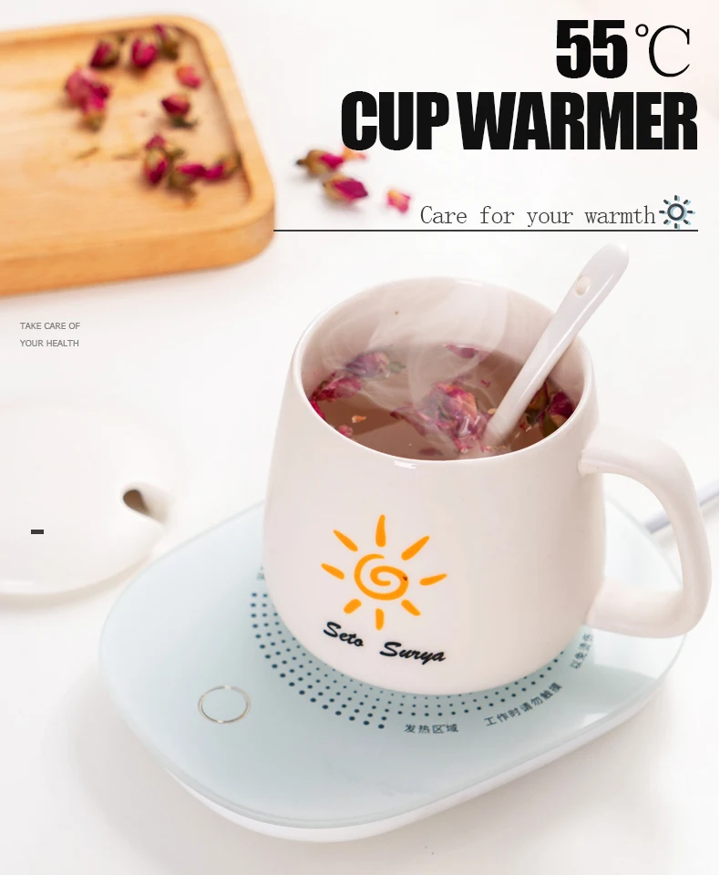 

55 degrees Cup / Mug Warmer Smart electric mug milk/coffee/beverage heater heating tray mat, White