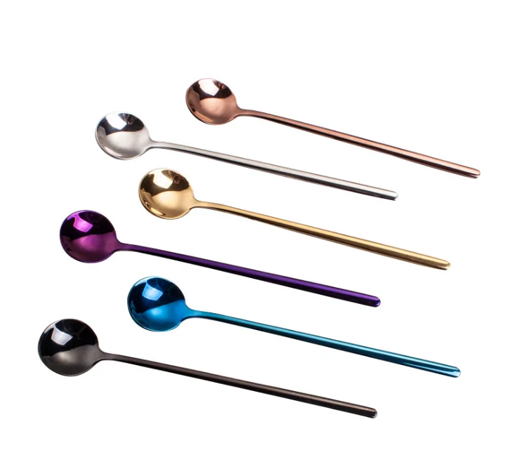 

Food grade 304 stainless steel long handle coffee mixing spoon ice cream scoop spoons with logo customized, Silver, gold, rosegold, black,purple,blue
