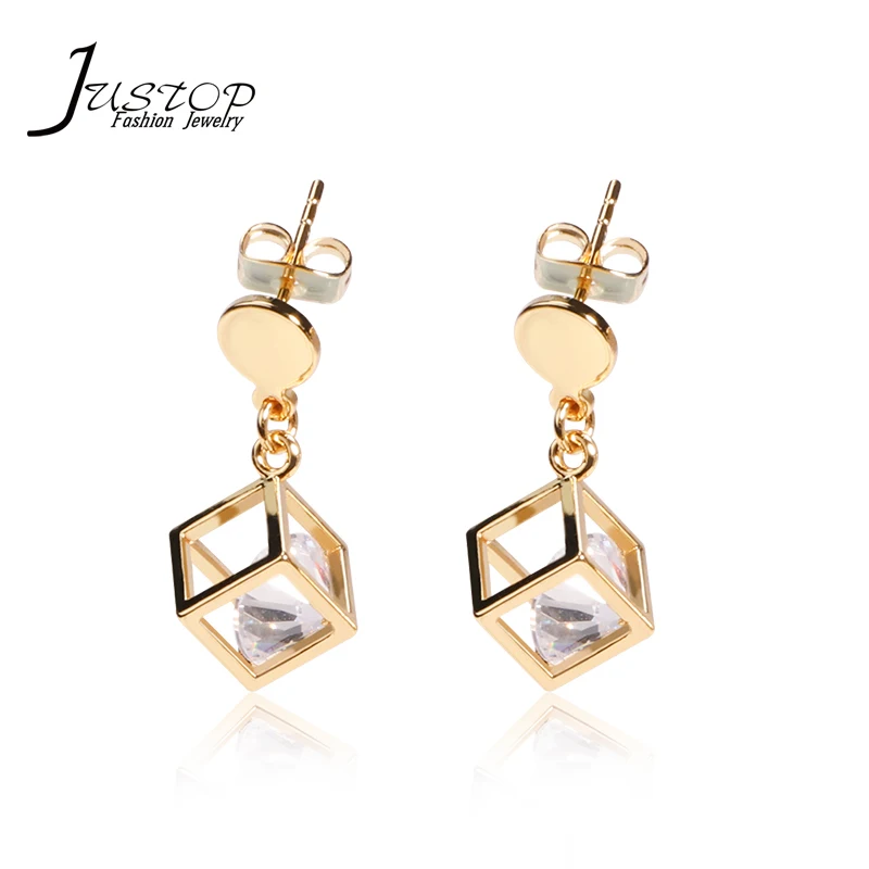 

In Stock Products Earring Jewelry Big Zircon Drop Cube Earrings, As picture